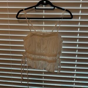 Free People White Ruched Tie Front Camisole